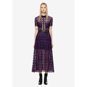 SELF-PORTRAIT Purple Guipure-lace Midi Dress